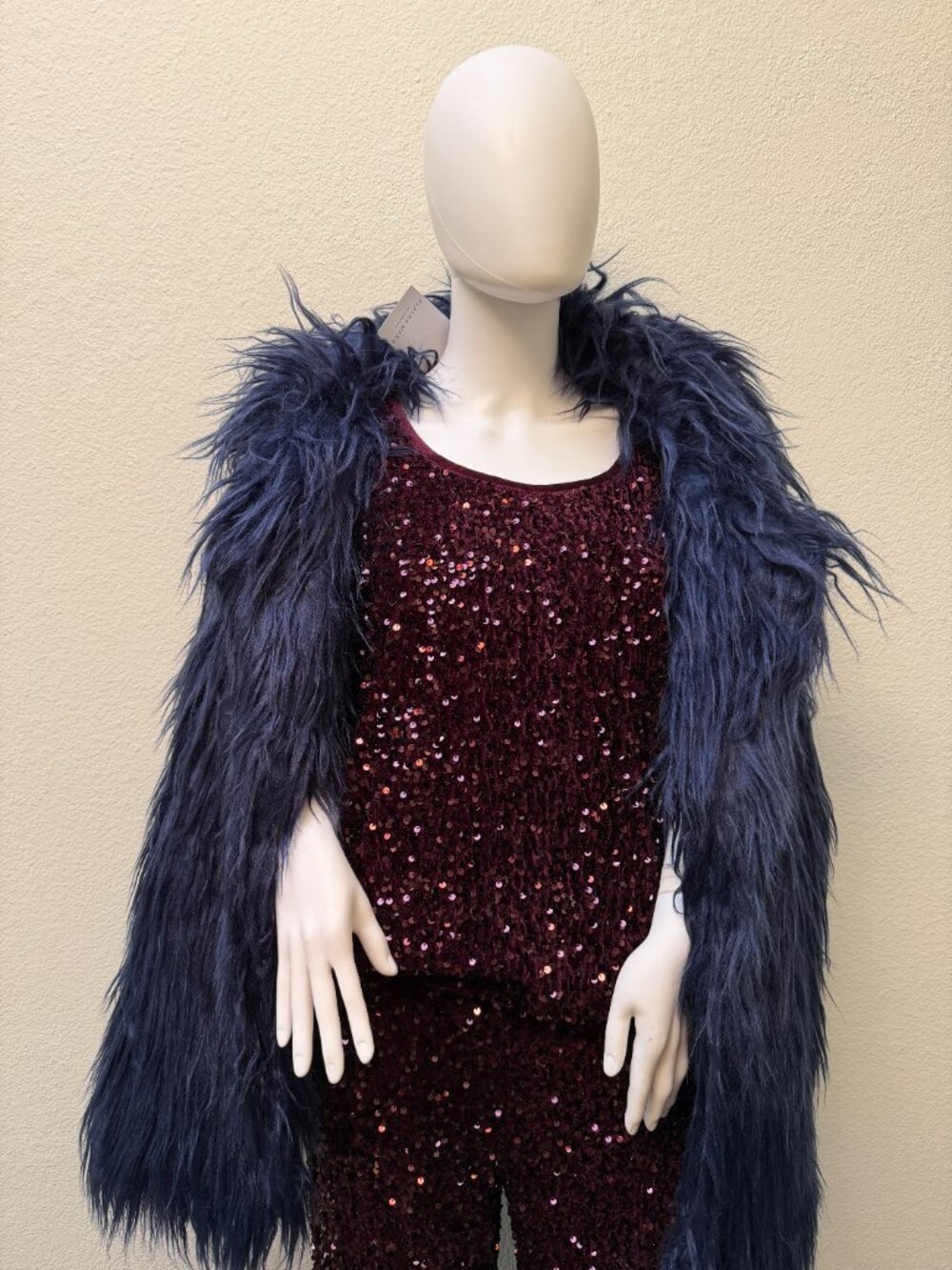 NWT WOW Azalea Wang Dark Blue Faux Fur Jacket - L/XL - Picture 7 of 16